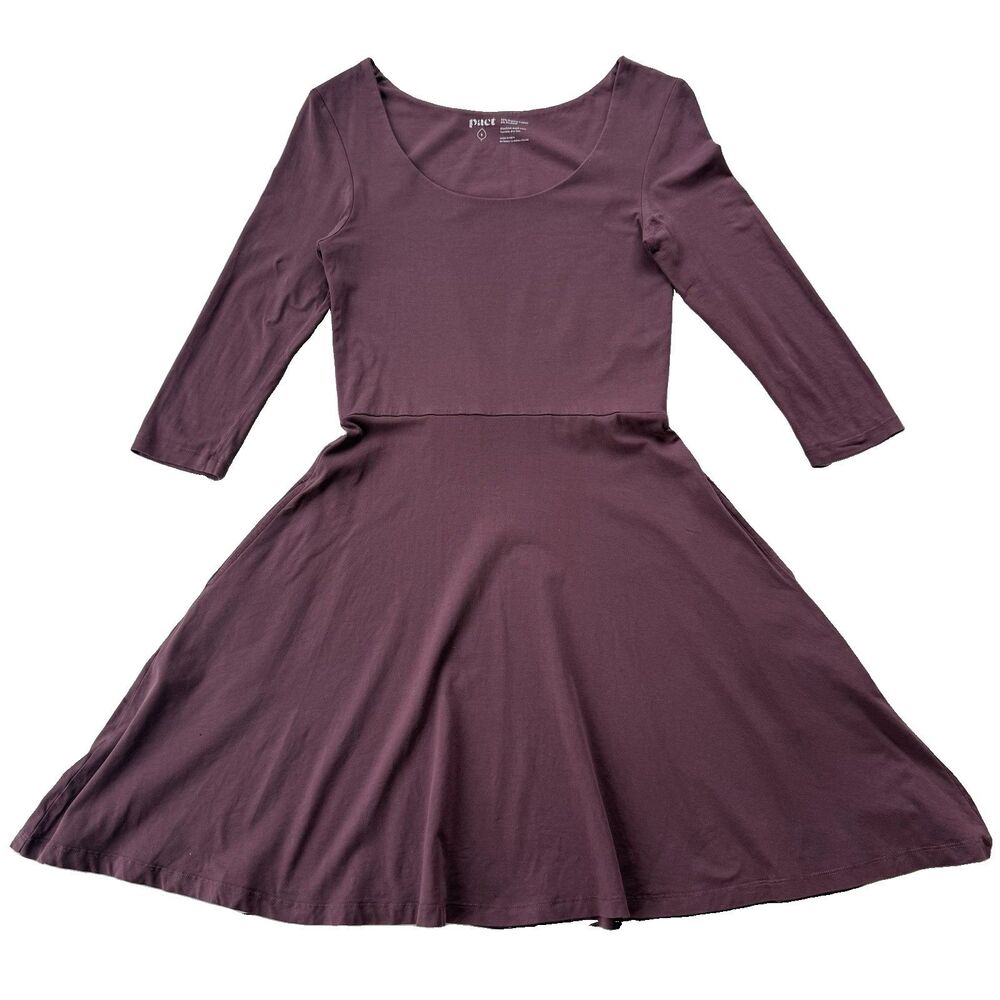 Pact Women's Fit & Flare Dress Size Small Plum Purple Pockets Organic Cotton